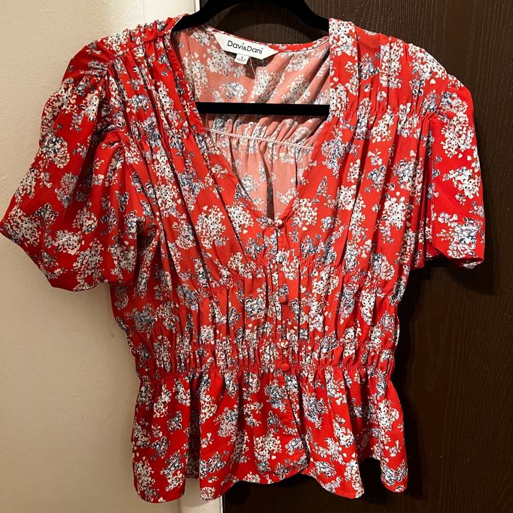 Red floral blouse from LIMELUSH Boutique
